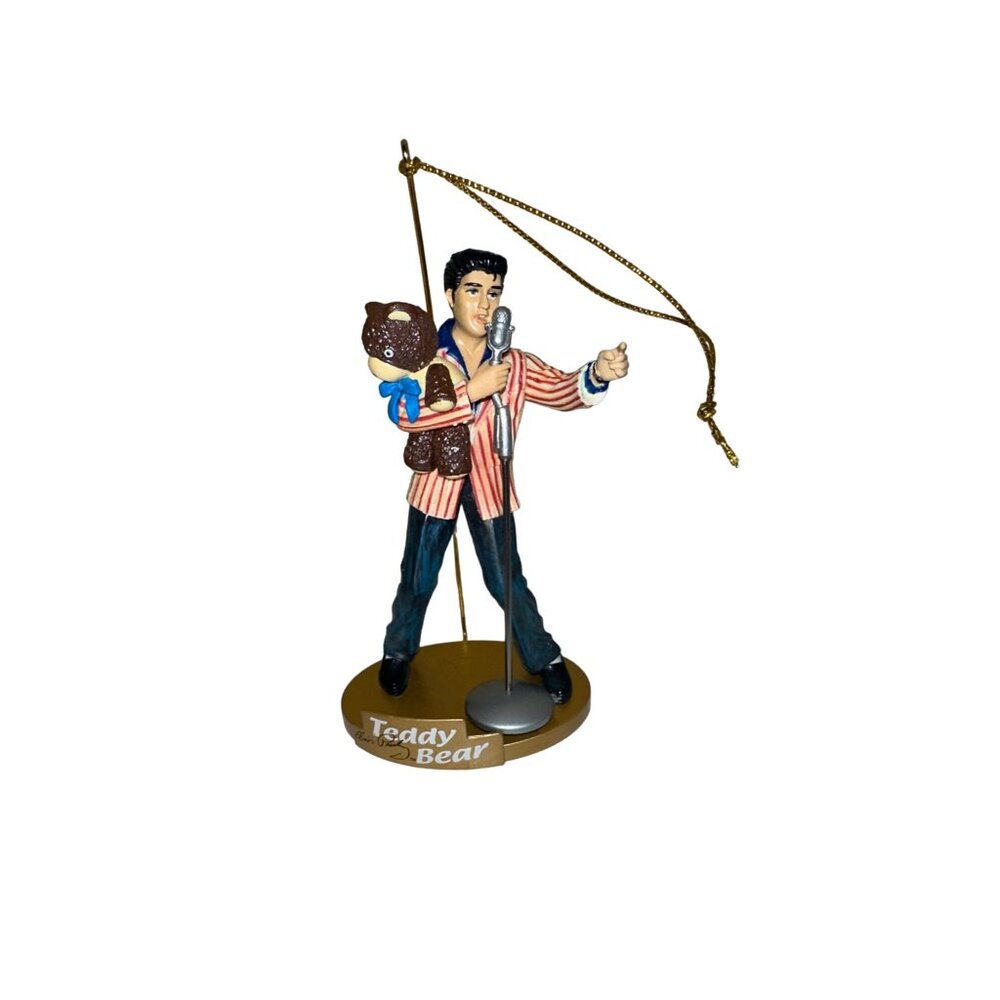 Elvis Presley "Teddy Bear" Ornament Figurine With Microphone & Brown Teddy Bear